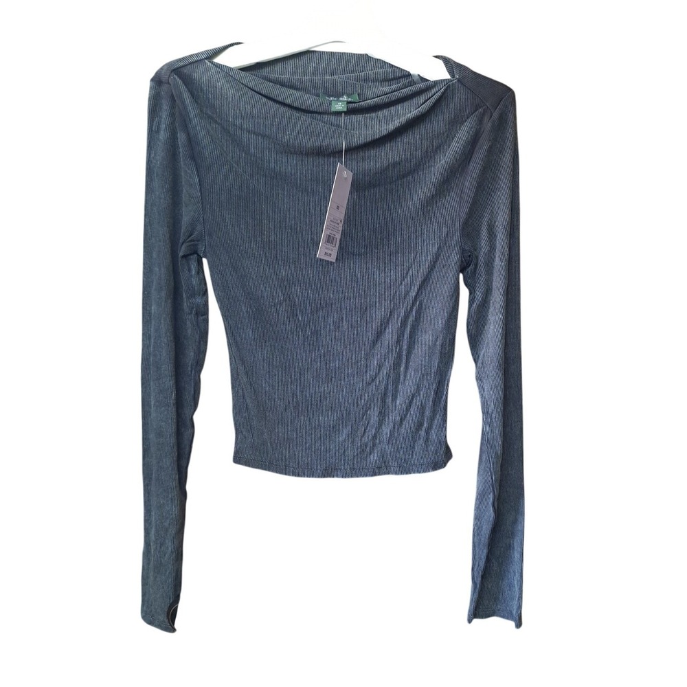 NWT Wild Fable Charcoal Grey Ribbed Long Sleeved Shirt Size XS Rayon &‎ Spandex